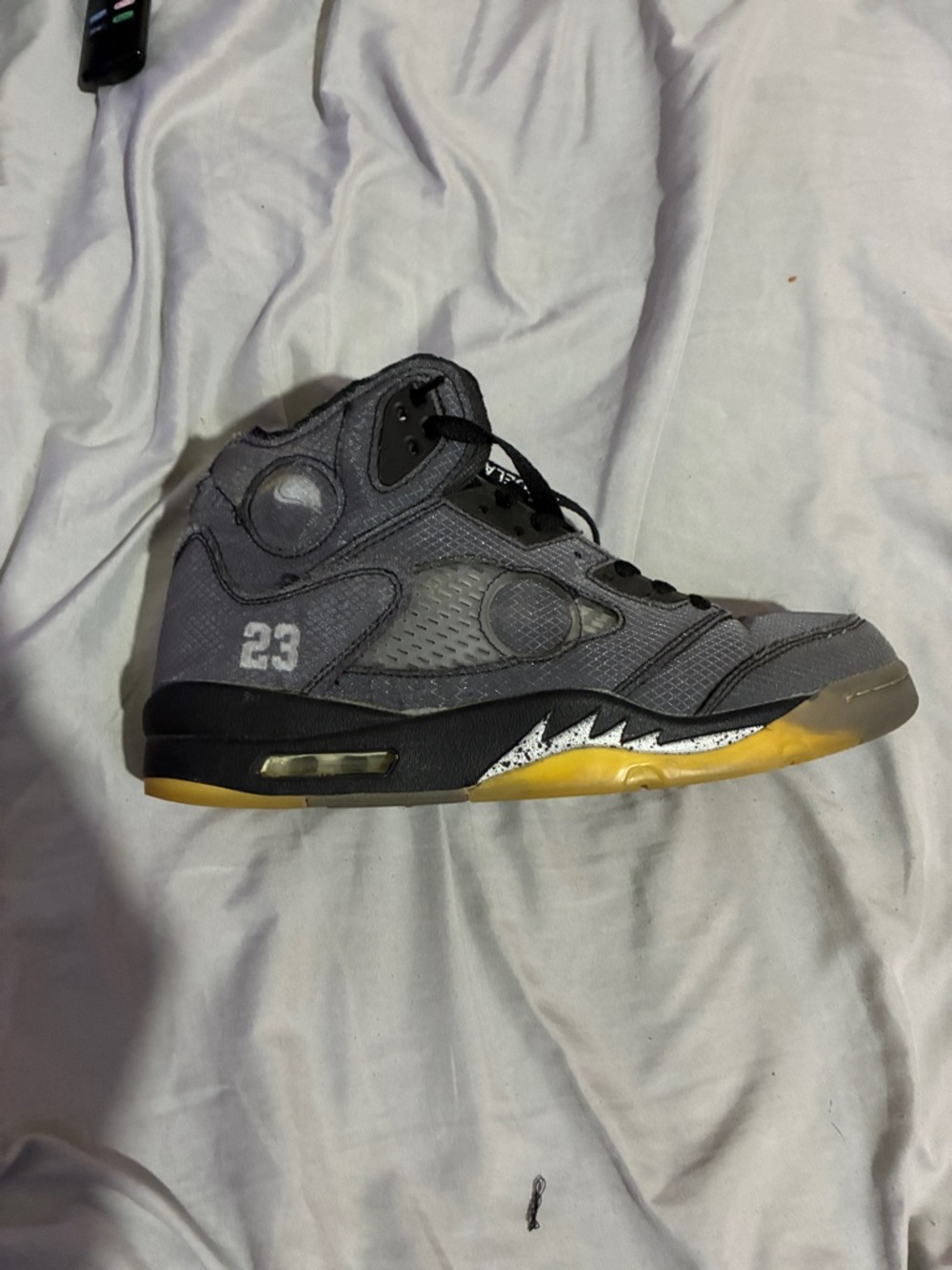 Jordan Gray and Black High-Top Sneaker with Red Jumpman